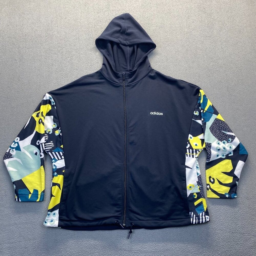 Adidas Farm Rio Size M Hoodie Jacket Navy Colorblock Zip‎ Up Active Athleisure